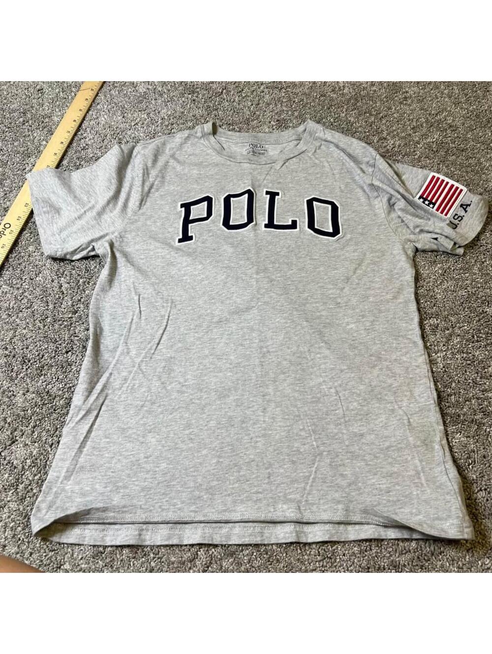 Polo Ralph Lauren Boy's Youth Gray POLO USA Flag T-Shirt size Large (14-16)